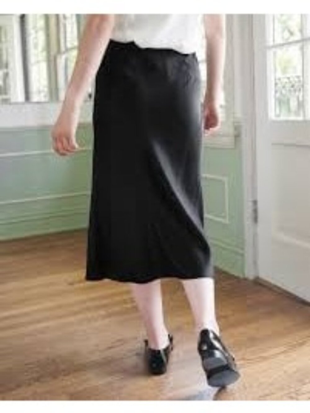 Quince 100% Washable Silk Skirt Black Large Casual Office Elegant Chic Capsule
